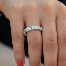 4.00 Ct Emerald Cut Diamond Eternity Women&#39;s Wedding Ring 14K White Gold Finish - £59.19 GBP