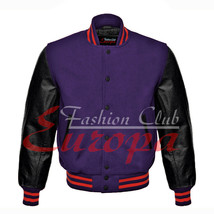 American Unisex Black Real Leather Sleeves Letterman College Varsity Wool Jacket - £64.41 GBP