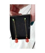 Avon Drop Chain Dangle Earrings Red Green - £4.67 GBP