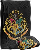 Black Throw Blanket, Hogwarts Crest, Harry Potter, Silky Touch, 58&quot; X 36&quot;. - £38.35 GBP