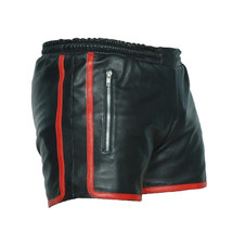 Stylish Men&#39;s black leather shorts Real Soft sheepskin boxer Handmade Gym Summer - $97.76+