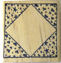 Rubber Stamp Diamond Shaped Frame With Hearts &amp; Stars 1.5 Inches Wood Mounted - £1.99 GBP