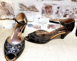 Progetto Glam Black Patent Leather Ankle Strap Peep Toe Sandal women size 37/6.5 - £59.01 GBP
