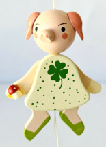 Wood Piggy Ornament with Irish Shamrock St Patrick&#39;s Day Pull String Pup... - £15.45 GBP