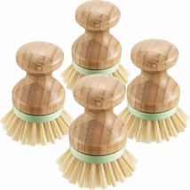4 Pieces Bamboo Mini Scrub Brush Coconut Bristles Pot Brushes Dish Scrubber For  - £28.86 GBP