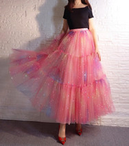 Rainbow Color Long Tulle Skirt Women Custom Plus Size Layered Tulle Skirt