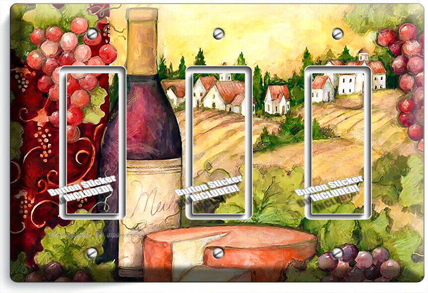 TUSCAN COUNTRY WINE BOTTLE CHEESE GRAPES 3 GFCI LIGHT SWITCH PLATE KITCHEN DECOR