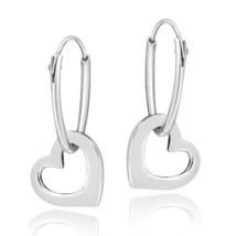 Sweet Love Dangle Heart .925 Sterling Silver Hoop Earrings - £10.55 GBP
