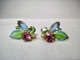 Vintage Painted Juliana Rhinestone Clip Earrings K344 - £37.92 GBP