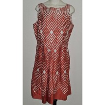 Dressbarn Sleeveless Dress Fit &amp; Flare Lined Pleated Skirt Salmon Ivory ... - £19.34 GBP