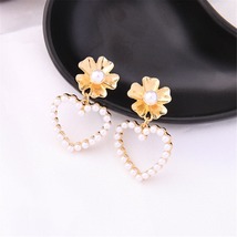Pearl &amp; 18K Gold-Plated Flower Heart Drop Earrings - £11.35 GBP
