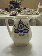 VINTAGE IVORY AND ROAYL BLUE DESIGN SMALL PITCHER WITH FLOWERS 4.75 HIGH - $15.29