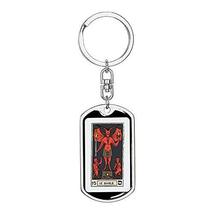 Tarot Card The Red Devil Swivel Keychain Dog Tag Engraved 18k Gold - £47.38 GBP