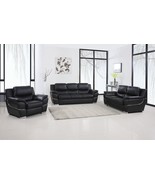 Three Piece Indoor Black Genuine Leather Six Person Seating Set - €2.959,37 EUR