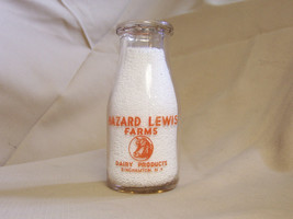 Antique Hazard Lewis Farms Dairy Glass Half Pint Bottle Binghamton Vestal Ny - £46.71 GBP