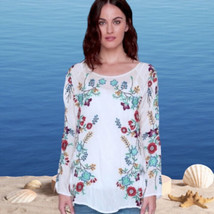 Johnny Was Embroidered Blouse Small Top Shell w Bold Embroidery Semi Sheer NWT - £157.17 GBP