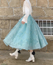 Light BLUE Pleated Tulle Skirt Blue Skirt Party Outfit Puffy Midi Tulle Skirts image 5
