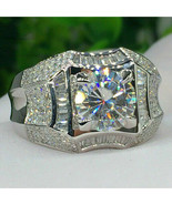 14K Placcato Oro Bianco 2 KT Rotondo Taglio Moissanite Uomo Solitario En... - €98,48 EUR