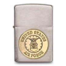 Zippo Air Force Crest Emblem Brushed Chrome Gold-Tone Lighter - £34.32 GBP
