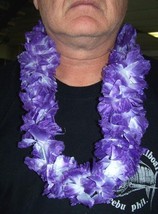 2 Deluxe Purple Fluffy Hawaiian Flower Leis Luau Party Supplies Lei Beach New - £5.20 GBP