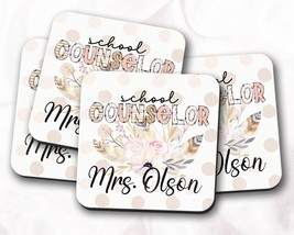 School Counselor Coasters With Personalized Name, Guidance Counselor Gift, Back  - £3.97 GBP