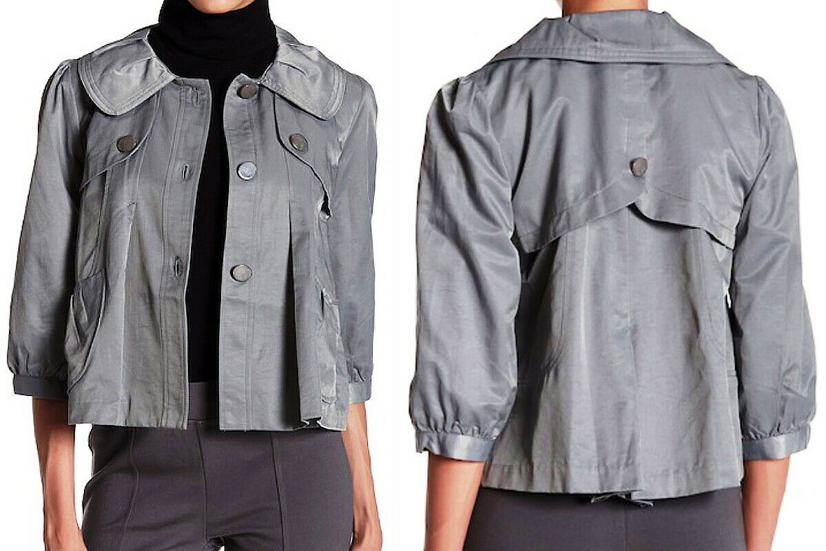 Primary image for $280 Vertigo On My Way Jacket Small 2 4 Grey Storm Flaps 3/4 Blouson Sleeves NWT