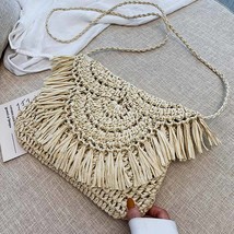 Bohemian Round Long Tassel Straw Bags Rattan Women Crossbody Bags Wicker Lady Sh - £29.72 GBP