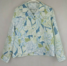 Alfred Dunner Petite White Button Up Jacket W/ Blue &amp; Green Floral Desig... - $14.54