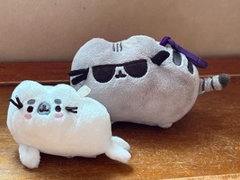 Lot of Small White Plush Pusheen Seal Kitty Cat &amp; Taupe Cool Cat Backpack Hanger - £8.92 GBP