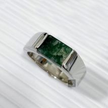 Natural Moss Agate Ring, 925 Sterling Silver, Statement Ring, Mens Agate Ring - £62.12 GBP