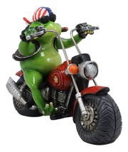 10&quot;L Born To Ride Patriotic USA Biker Frog Riding Red Chopper Motorcycle Statue - £41.45 GBP