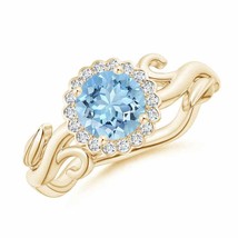 ANGARA Vintage Inspired Aquamarine Flower and Vine Ring for Women in 14K Gold - £1,173.01 GBP