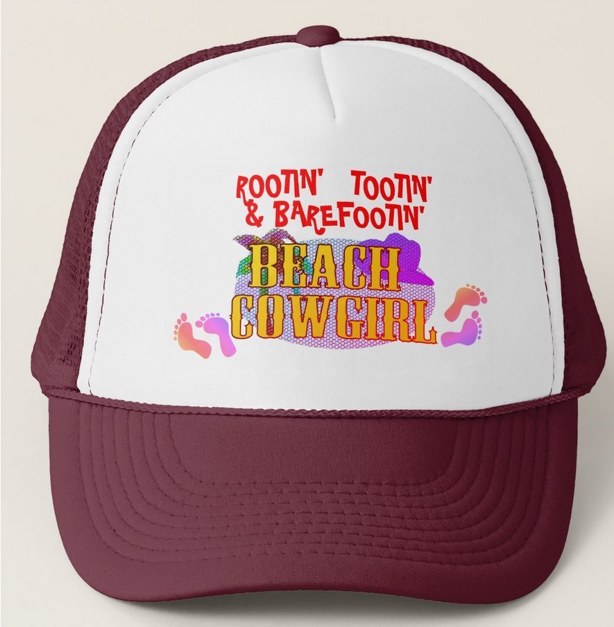 Beach Cowgirl Rootin' Tootin' & Barefootin' Trucker Hat - Blue