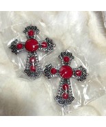 SET OF 2 RED FAUX TURQUOISE SILVER TONE CROSSES NEW - $13.41 CAD