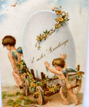 Easter Postcard Fantasy Cherub Angels Giant Egg Carriage PFB 5777 Germany 1908 - £14.23 GBP