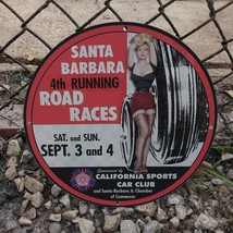 Vintage 1955 Santa Barbara 4th Running Road Races Porcelain Gas &amp; Oil Pump Sign - £100.16 GBP