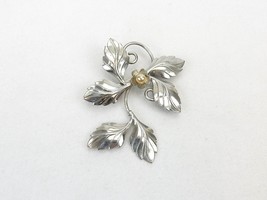 Vintage Costume Jewelry, Silver Tone Leaves, Cream Faux Pearl PIN-08 - $7.79