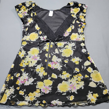 Maurices Women Shirt Size M Black Dressy Lace Floral V-Neck Short Sleeve Cottage - £8.45 GBP