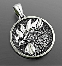 Rooster Cock bird Chicken Pendant necklace oxidized 925 silver biker rider - £74.44 GBP