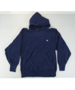 Vintage 80s Champion Reverse Weave Warmup Hoodie L Navy Blue Blank Made ... - £97.10 GBP