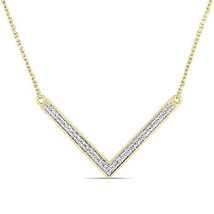 0.14CT Natural Diamond V-Shape Pendant Necklace 14K Yellow Gold Plated Valentine - $215.03