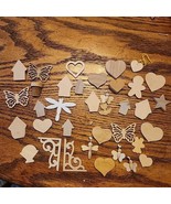 37 Pc Wood Cutouts Crafts Hearts Bugs Butterflies Spring Themed Unfinished  - $14.01