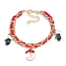 Red Enamel &amp; 18K Gold-Plated Threaded-Cord Holiday Moon Charm Bracelet - £10.38 GBP