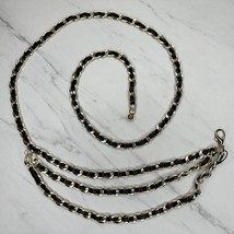Black Faux Leather Woven Gold Tone Metal Chain Link Belt OS One Size - £15.52 GBP