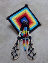 Native American Seminole Beaded Ballstick Hat Pin God&#39; Eye Turquoise Black - £23.48 GBP
