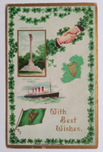 St Patricks Day Phoenix Monument Steamship Shamrock Flag Embossed Postcard 1909 - £6.38 GBP