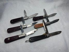 Vtg Barlow Style Knife Lot & 1 Boker Electricians Knife Saw Cut Derlin Handles - $59.35