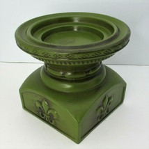 Vintage 1970&#39;s Avocado Green FLUER DE LIS Pillar Column Candle Holder Ceramic - £15.62 GBP