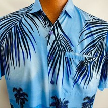 Rima Aloha Hawaiian Medium Shirt Caribbean Palm Trees Blue Ocean Dance Weld - £31.89 GBP
