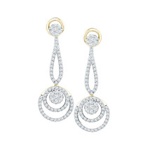 10kt Yellow Gold Womens Round Diamond Circle Cluster Dangle Earrings 1.00 Cttw - £1,031.02 GBP